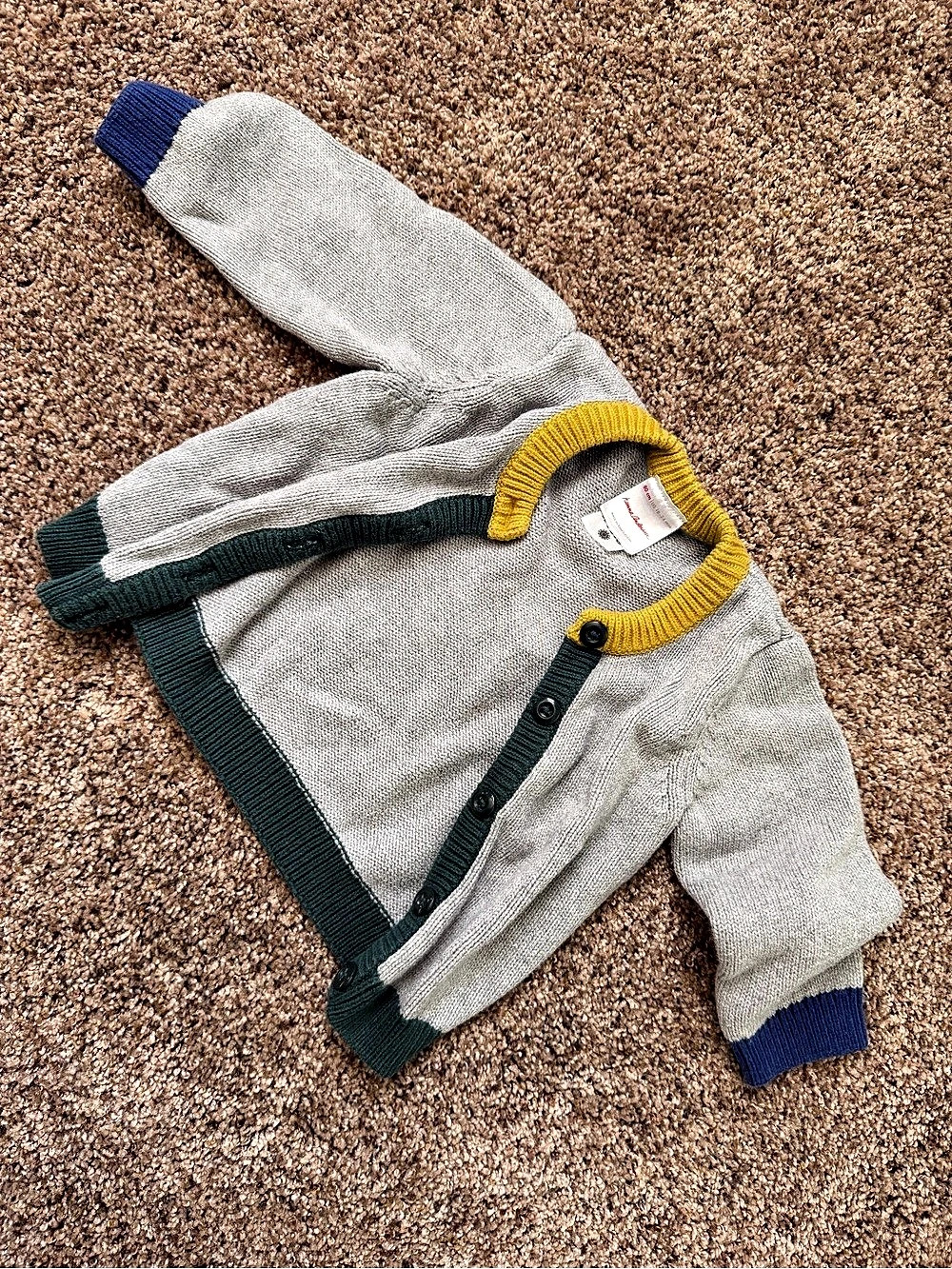 Hanna Andersson Baby Colorblock Sweater Jacket Gray & Yellow 18-24M